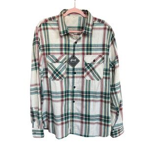 NWT Hoooxi Green Multi Plaid Button Up Long Sleeve Flannel Shirt Size XL